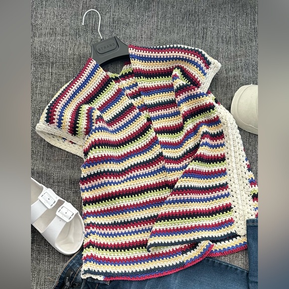 Crochet Cotton Multicolour Top - Picture 1 of 3